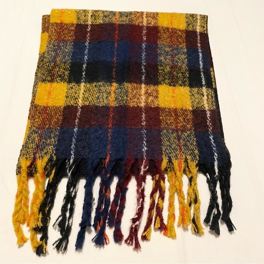 Plaid Fringe Scarf 78โ x 19โ